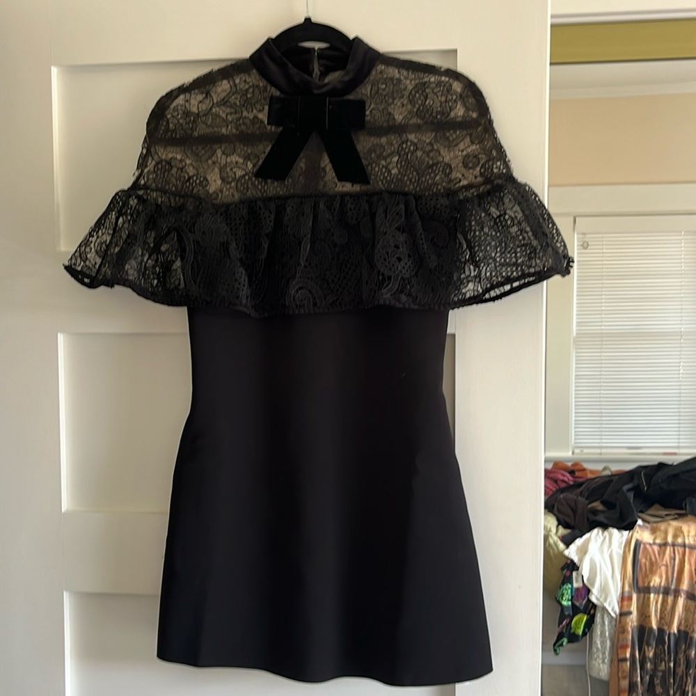 NWOT self portrait lace bow black minidress size 0 small